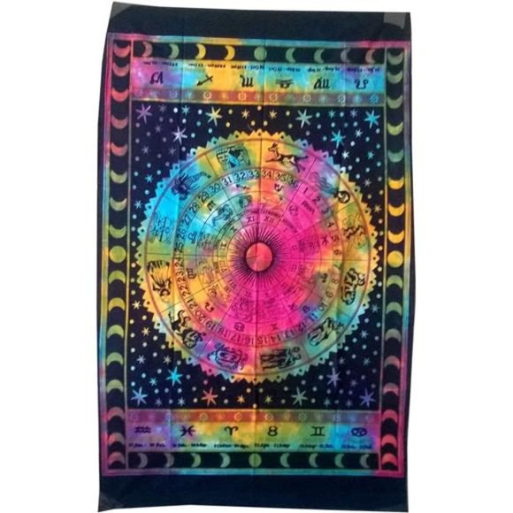 Shubhlaxmifashion Tie Dye Zodiac Tapestry Horoscope Tapestry Wall Hanging